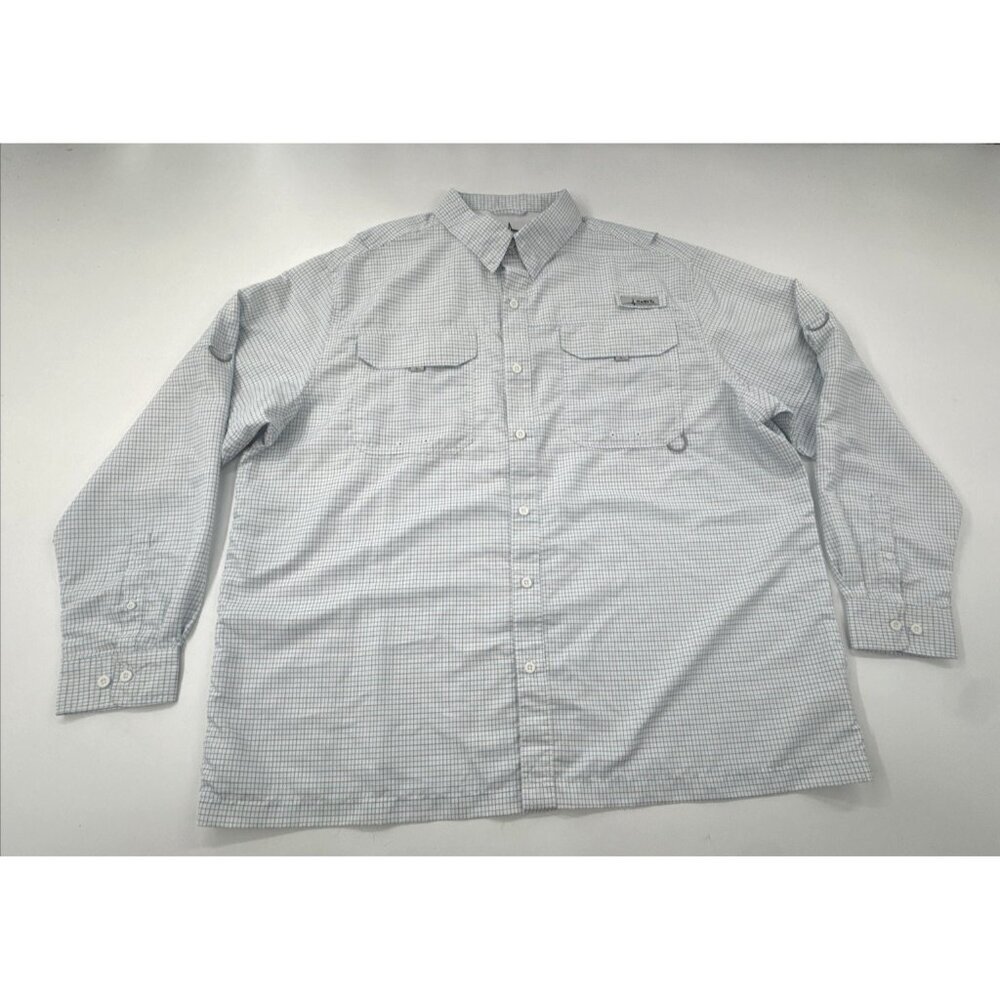 Performance Hiking Shirt Mens 2XL Blue Check Long Sleeve Button Fishing Vented - Picture 5 of 12